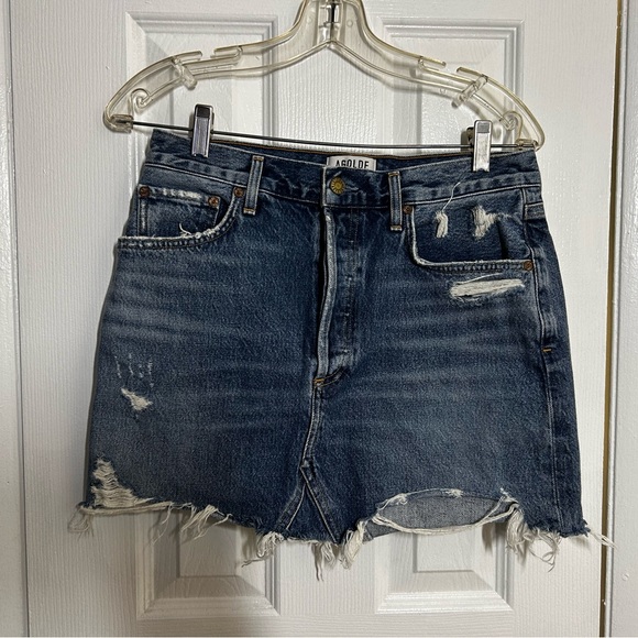 Agolde Dresses & Skirts - Agolde Distressed Denim Mini Skirt - Blue